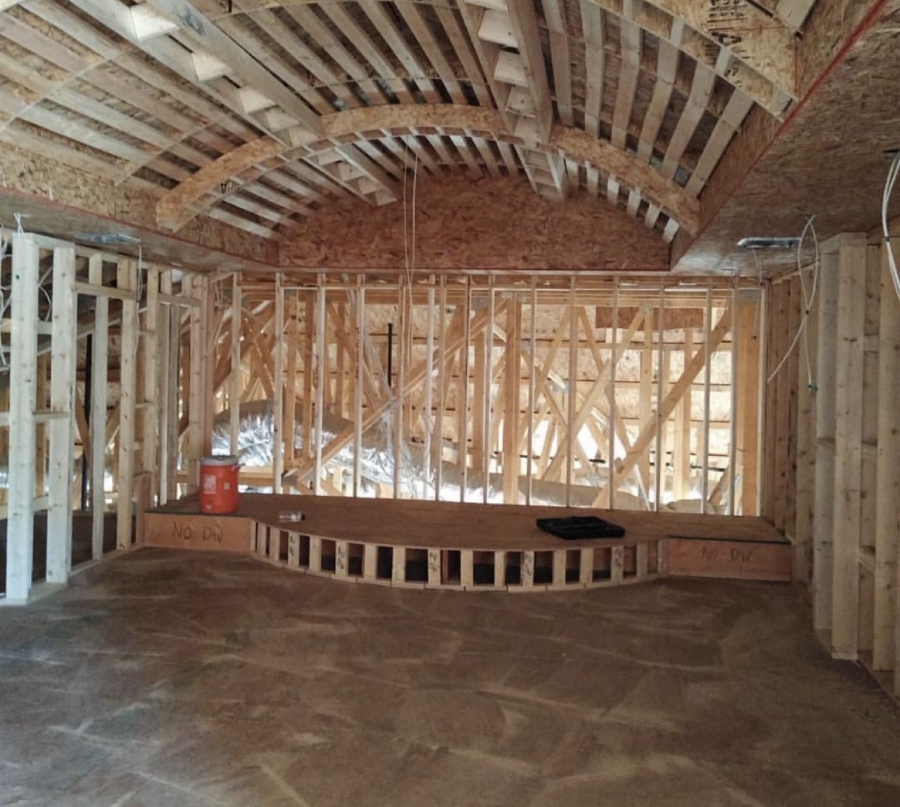 Vaulted interior framing wide view